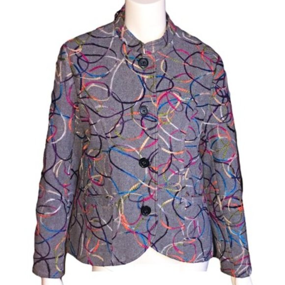 Blair Women’s Gray Wool Blend Blazer with Colorful Swirl Embroidery – Size 12 - Picture 1 of 12